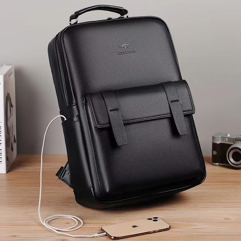 Laptop Backpack 15.6 - Мужской роскошный кожаный рюкзак с USB-интерфейсом,